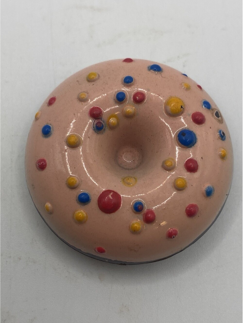 Vintage 2 Inch Refrigerator Magnet Pink Iced Donut With Sprinkles